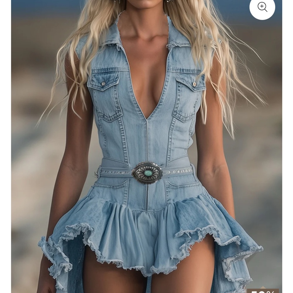 Light Blue Denim Dress hi low size small nwot - Picture 4 of 5